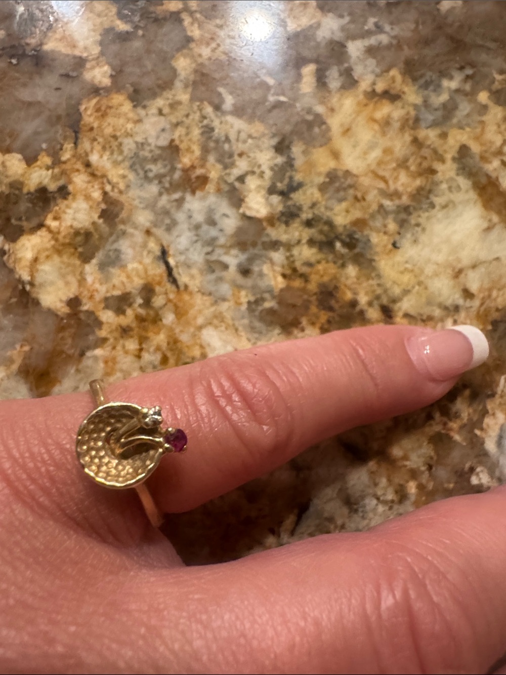 Vintage 14k Yellow Gold Floral Ruby & Diamond Ring Size 6